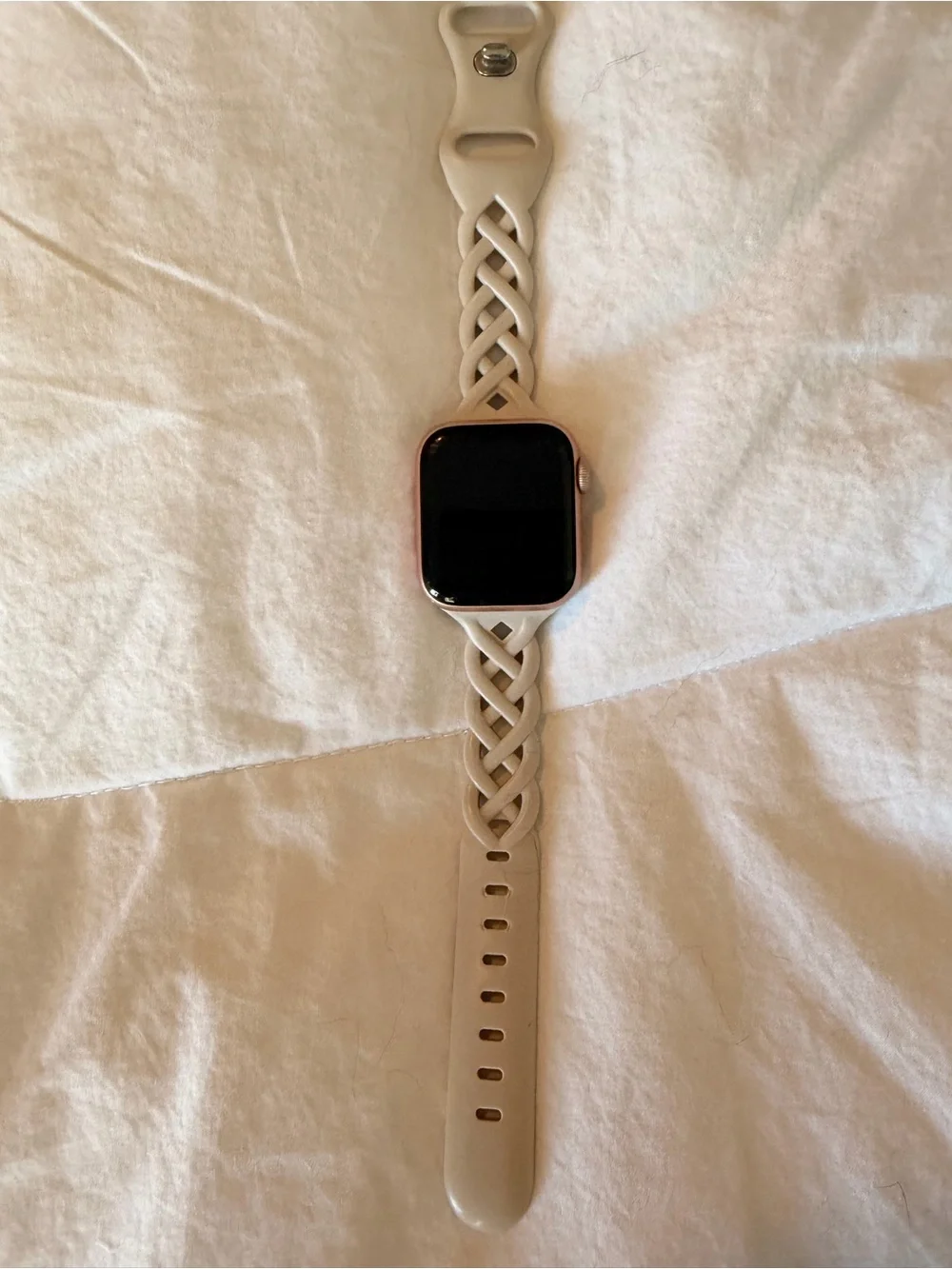 Apple Watch with Beige and Mauve Braided Bands + Gold Chain Links